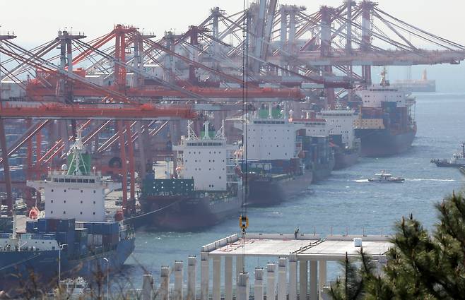 7일 부산항 신선대부두에서 컨테이너 하역작업이 진행되고 있다. /뉴스1