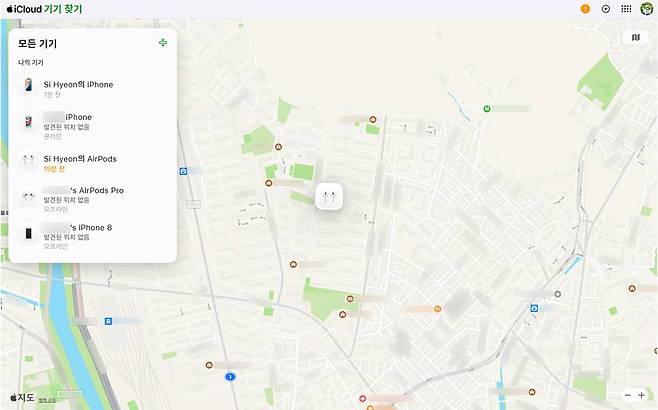 웹브라우저에서 아이클라우드로 로그인해서도 기기 위치 등을 상세하게 파악할 수 있다 / 출처=IT동아