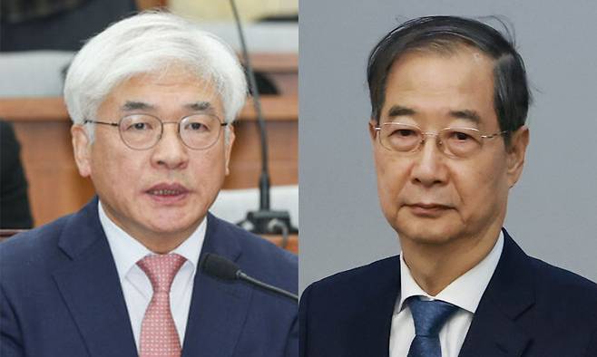마은혁 헌법재판관과 한덕수 대통령 권한대행 국무총리. 연합뉴스