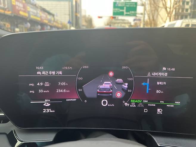 Q6 e-트론 운전석 계기판. 사진=이상진