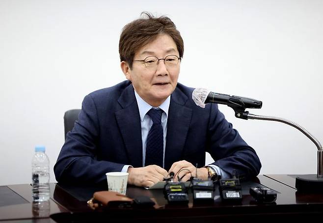 유승민 전 국민의힘 의원이 지난달 18일 대구 수성구 국민의힘 대구시당에서 지역 기자들과 간담회를 갖고 있다. ⓒ뉴시스