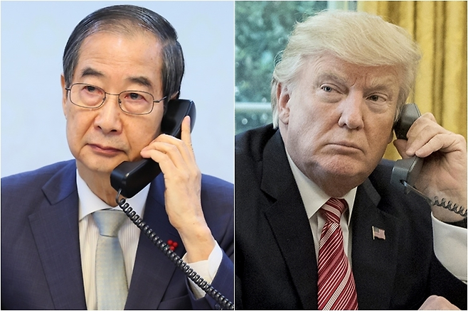 한덕수 대통령 권한대행 국무총리와 도널드 트럼프 미국 대통령 [사진 = 연합뉴스]