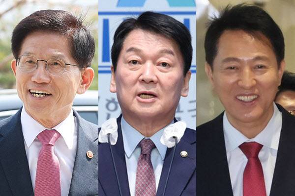 (왼쪽부터)김문수 전 고용노동부 장관, 안철수 국민의힘 의원, 오세훈 서울시장.(사진=연합뉴스)