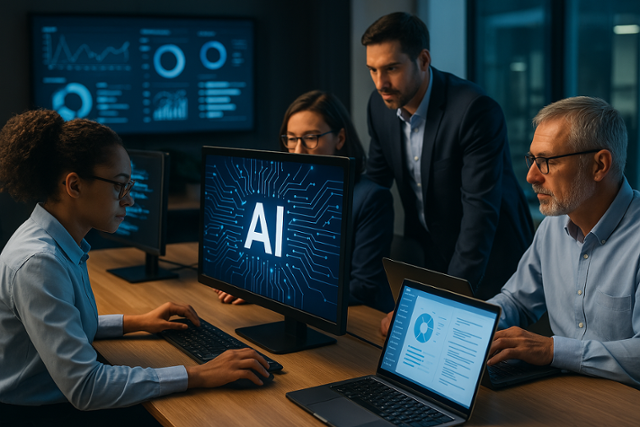 AI를 업무에 적극적으로 활용하는 직장의 모습을 그려달라는 주문에 챗GPT가 생성한 이미지이다. 챗GPT 캡처