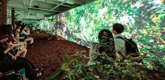 성수동 팝업스토어로 운영된 두나무의 '도심 속에 피어난 치유의 숲'. 두나무