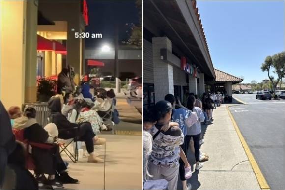 9일(현지시간) 새벽 미국의 한 트레이더 조 매장 앞에 토트백을 구매하려는 사람들이 줄을 서고 있다. 엑스 캡처