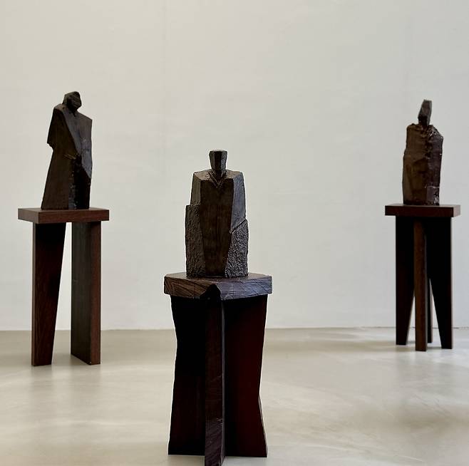 Three of the bronze sculptures by Chung Hyun on view at "Sculptural Poetry" at Lee Art in Seoul (Courtesy of the gallery)