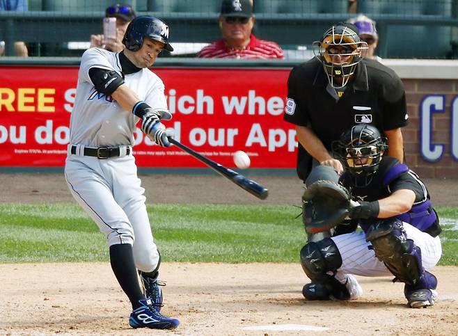 과거 시애틀 매리너스에서 뛰던 시절의 스즈키 이치로 ⓒ Kyodo연