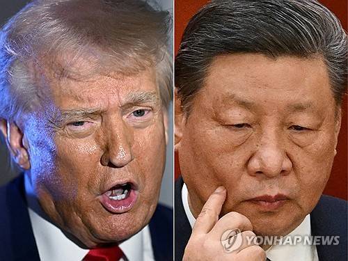 트럼프와 시진핑 (AFP=연합뉴스 자료사진) 2025년 4월 3일 촬영된 도널드 트럼프(왼쪽) 미국 대통령의 모습과 3월 8일 촬영된 시진핑(오른쪽) 중국 국가주석의 모습을 나란히 합성한 사진. (Photo by MANDEL NGAN and GREG BAKER / AFP) 2025.4.12.