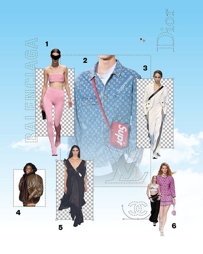 1 BALENCIAGA 2025 S/S 2 LOUIS VUITTON 2017 F/W 3 DIOR 2025 S/S 4 올림픽 메달리스트 다이앤 딕슨을 위해 제작한 재킷 1989. DAPPER DAN. 5 VETEMENTS 2025 S/S 6 CHANEL 2022 S/S