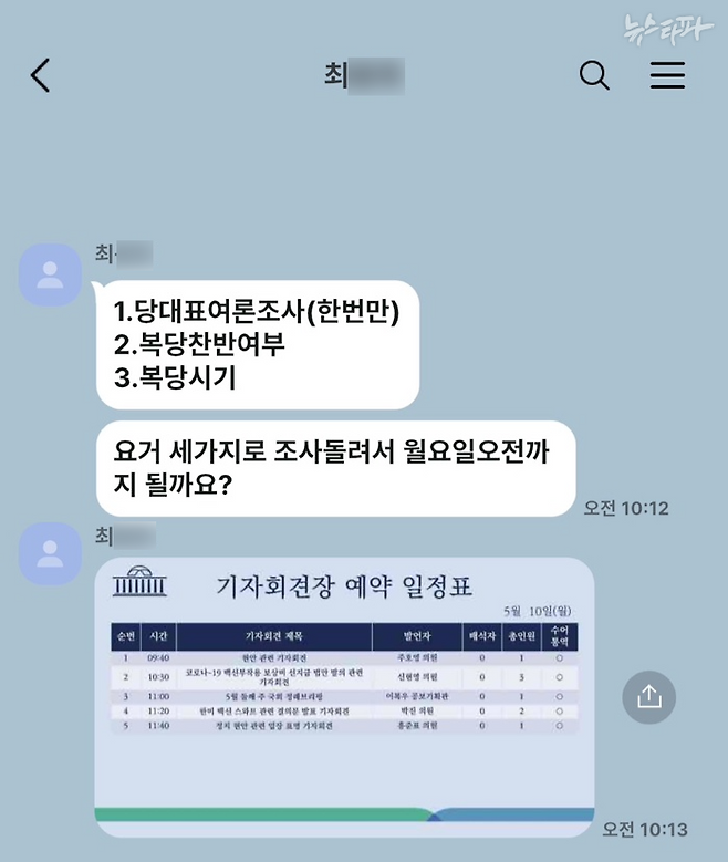 ▲명태균-홍준표 측근의 카카오톡 대화(2021.5.8.)&nbsp;명태균PC 포렌식 결과 그래픽 재구성.