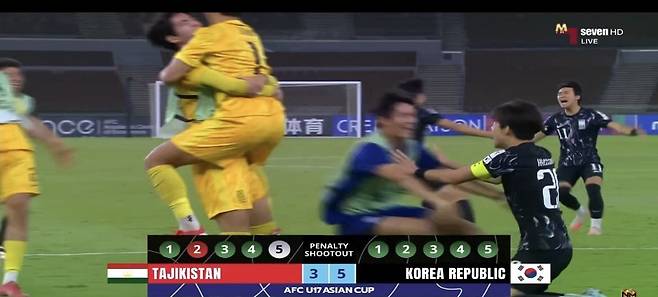 [U17 대한민국 vs 타지키스탄]극장동점골에 힘입어 승부차기승리후 4강을가는 대한민국