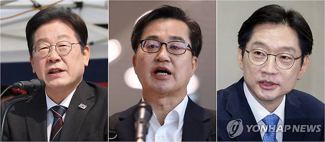 더불어민주당 제21대 대통령선거 경선 출마자 더불어민주당 제21대 대통령선거 경선 출마자들. 
왼쪽부터 이재명 전 민주당 대표, 김동연 경기지사, 김경수 전 경남지사. 2025.4.14   [연합뉴스 자료사진]