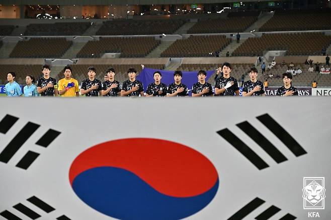 타지키스탄과 U-17 아시안컵 8강전에 나선 한국 대표팀. 사진=KFA