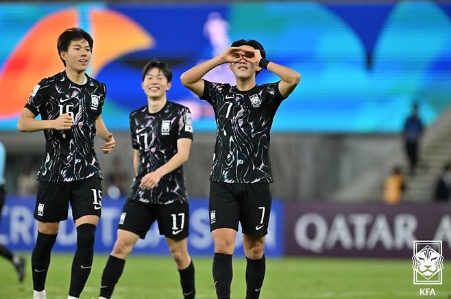 U-17 아시안컵 8강전 김지성의 골 세리머니. 사진=KFA