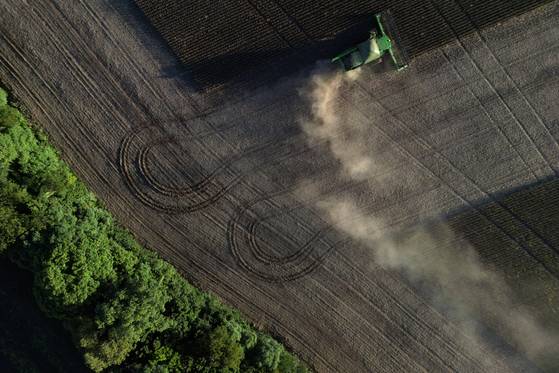 자난 4일 브라질의 최남단 리오그란지두술주 나오미투케의 한 농장에서 대두를 수확하는 모습. 중국은 2018년 미국과의 1차 관세 전쟁 이후 미국에 의존하던 대두의 수입처를 빠르게 브라질과 아르헨티나 등으로 이전했다. 로이터=연합뉴스