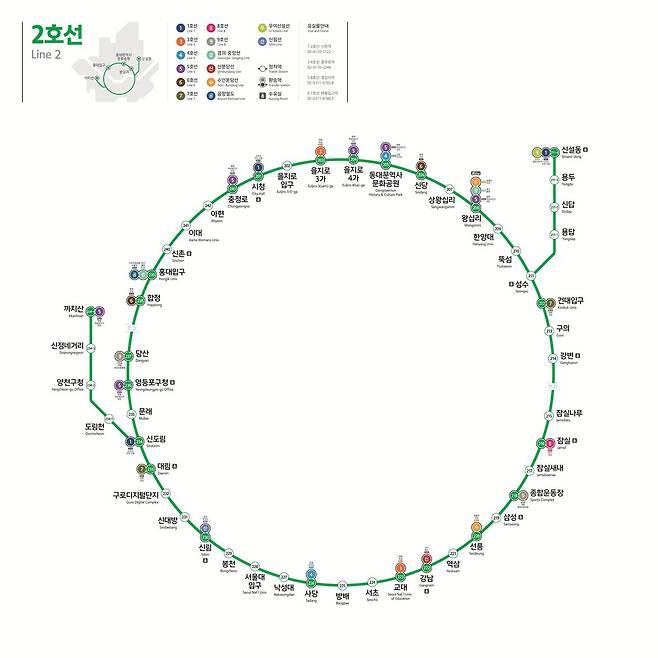 2호선 안전문 부착(정방형) 신형 단일 노선도. 서울시 제공