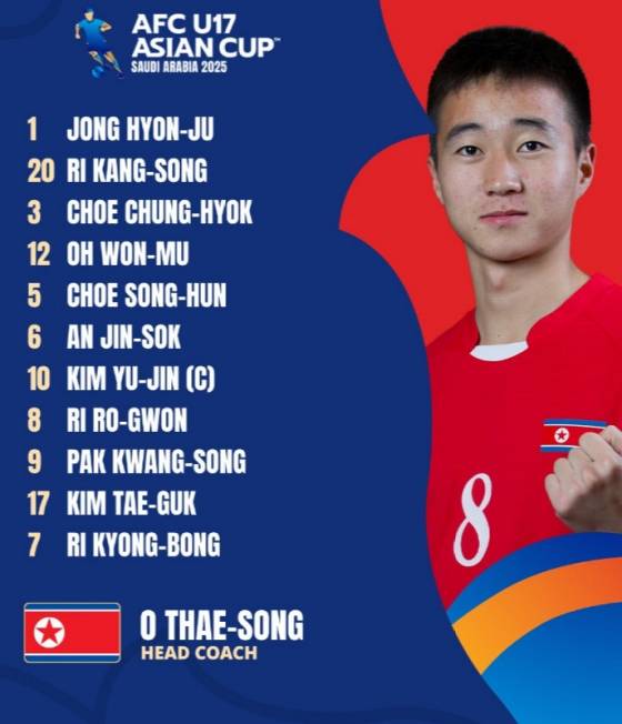 북한의 인도네시아전 스타팅 라인업. /사진=AFC 공식 SNS 갈무리