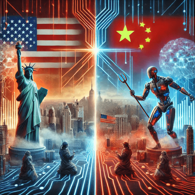 미국과 중국의 AI 기술 격차가 좁혀지고 있다. (사진=챗GPT 제작)