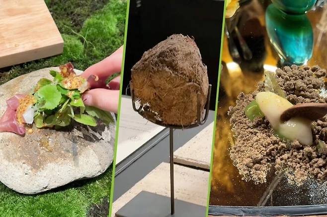 코끼리 배설물을 활용해 제조한 디저트(가운데) 등 식당 측에서 제공하는 음식. [사진 출처 = South China Morning Post(SCMP) 캡처]