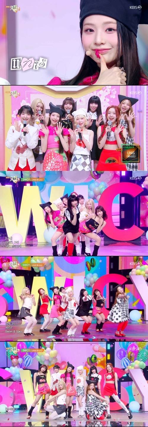그룹 유니스(UNIS)가 8개월 만에 ‘스위시걸’로 컴백했다. 사진=뮤직뱅크