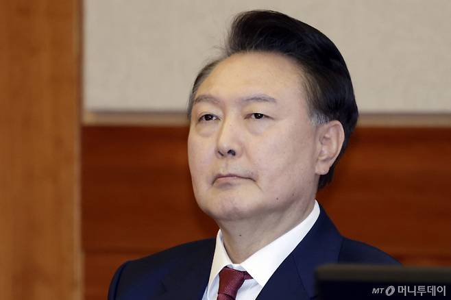 윤석열 전 대통령이 지난 2월 헌법재판소 변론기일에 자리한 모습.  /사진=뉴스1