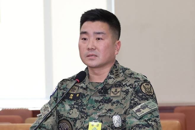 지난 2월17일 김현태 707특수임무단장이 국회 국방위원회 전체회의에서 국민의힘 소속 위원들의 질의에 답하고 있다. ⓒ연합뉴스
