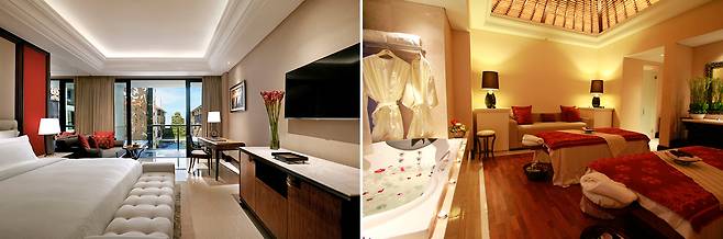 프리미어 객실과 자쿠지가 마련된 커플 스파룸. 사진제공|팜투어