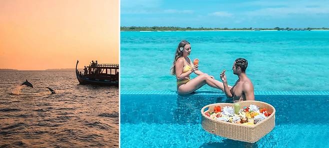 팜투어 특전으로 제공되는 선셋 크루즈와 플로팅 조식. 사진제공|팜투어