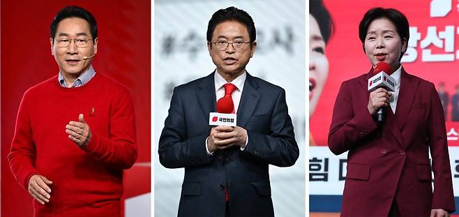 왼쪽부터 유정복 인천시장과 이철우 경북도지사, 양향자 전 의원. 뉴스1