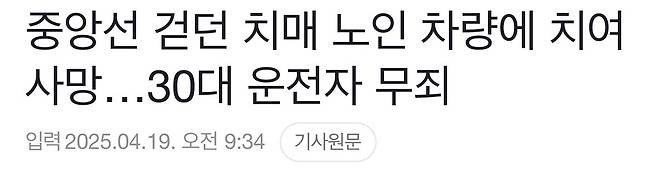 IMG_4157.jpeg 중앙선 걷던 치매 노인, 차량에 치여 사망…30대 운전자 무죄