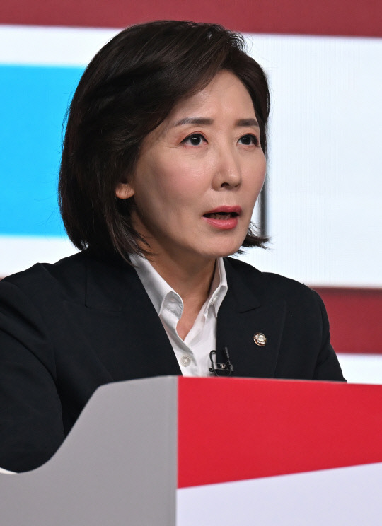 20일 서울 강서구 ASSA아트홀에서 열린 국민의힘 제21대 대통령 후보자 1차 경선 조별 토론회에서 B조 나경원 후보가 발언하고 있다. 연합뉴스