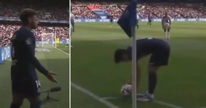 PSG와 르아브르의 경기 중 전반 32분 코너킥을 시도하려는 두에(왼쪽)와 이강인의 모습. 사진=트리뷰나 칼무리