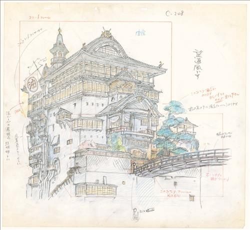 스튜디오 지브리가 2013년 한국에서 전시회를 열 당시 전시됐던 밑그림. 수작업으로 공들인 흔적이 뚜렷하다. [연합뉴스]