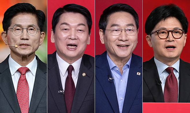 (왼쪽부터) 김문수, 안철수, 유정복, 한동훈 국민의힘 대선 경선 후보. 연합뉴스