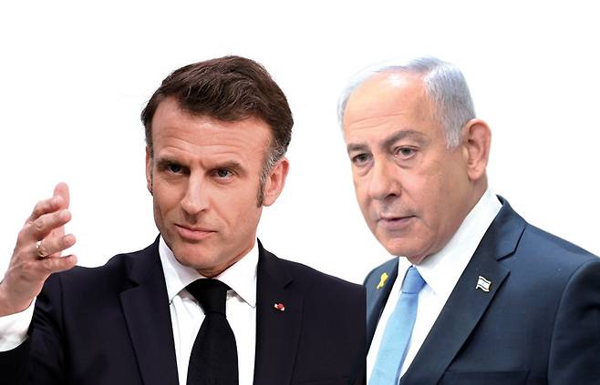 에마뉘엘 마크롱 프랑스 대통령, 베냐민 네타냐후 이스라엘 총리 ⓒEPA 연합·UPI 연합