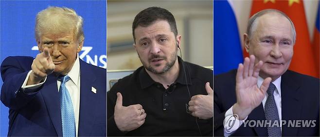 트럼프 젤렌스키 푸틴 대통령 트럼프 미국 대통령(왼쪽부터), 젤렌스키 우크라이나 대통령, 푸틴 러시아 대통령. [AP 연합뉴스 자료사진. 재판매 및 DB금지]