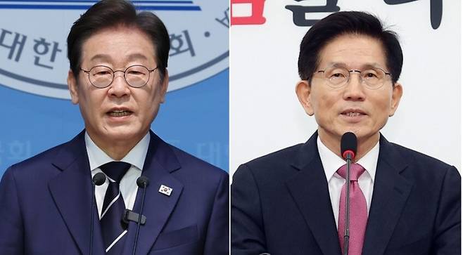 민선 7기 이재명 전 경기지사(왼쪽)와 민선 4·5기 김문수 전 경기지사. 연합뉴스