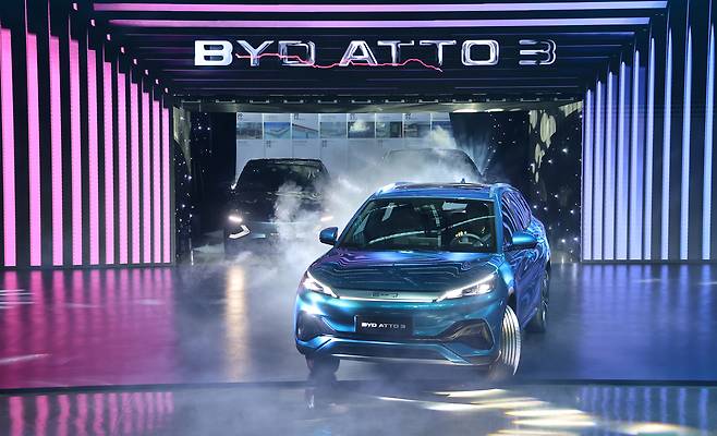 지난 1월 인천에서 열린 ‘중국 BYD 승용 브랜드 런칭 미디어 쇼케이스’ [연합]