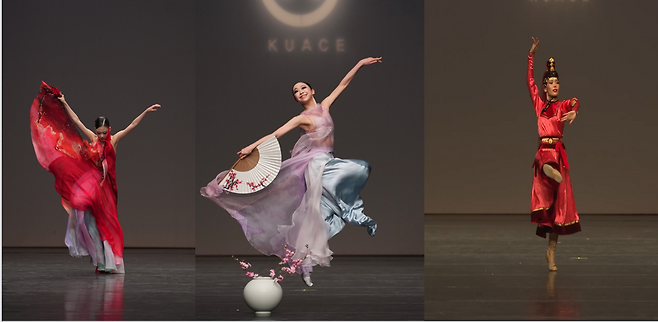 ▲ 한국무용 그랑프리 수상자. 왼쪽부터 김세연, 최하나, 에르덴바야르 오강 에르덴. /사진제공=문예총