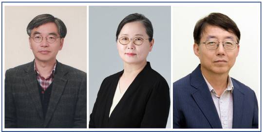 (왼쪽부터) 과학기술훈장 도약장을 받은 김승환 디지털융합연구소장과 임채덕 에어모빌리티연구본부장, 과학기술포장을 받은 백용순 입체통신연구소장. 한국전자통신연구원 제공