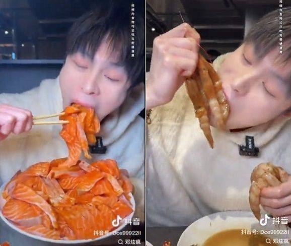 중국의 ‘먹방’ 틱톡커 ‘덩쉔펑’이 “일본인에게 사람의 도리를 가르치겠다”면서 일본의 한 해산물 뷔페 식당에서 ‘민폐 먹방’을 해 논란이 됐다. 출처=틱톡