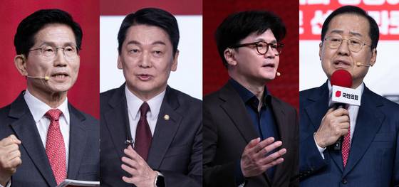 국민의힘 대선 경선 4강에 진출한 김문수, 안철수, 한동훈, 홍준표(가나다순) 후보. 중앙포토