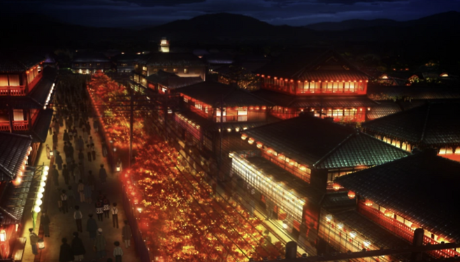 애니메이션 귀멸의 칼날에서 무대로 등장하는 요시와라. [사진=유튜브 캡처]