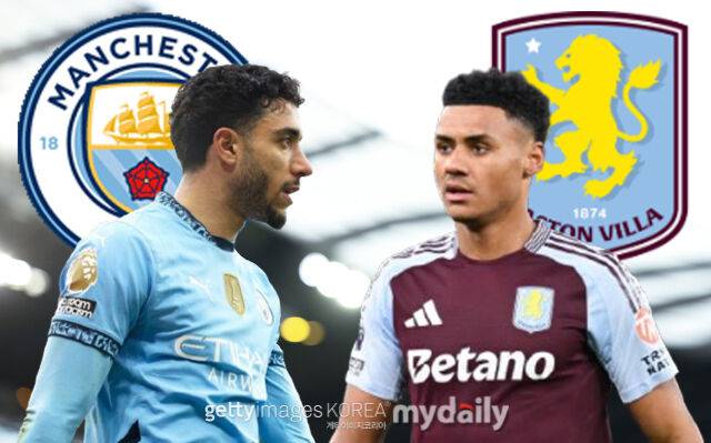 맨시티 공격수 오마르 마르무시(왼쪽)와 애스턴 빌라 포워드 올리 왓킨스. /게티이미지코리아