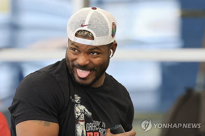 장난스러운 표정 짓는 푸이그 [연합뉴스 자료사진]