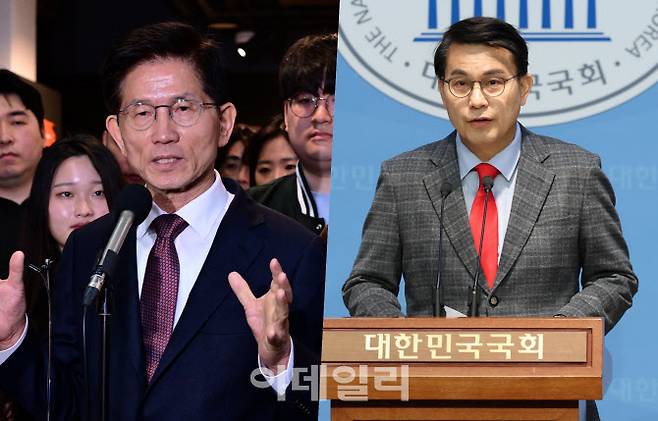 왼쪽부터 김문수 전 고용노동부 장관, 윤상현 국민의힘 의원. (사진 = 이데일리)