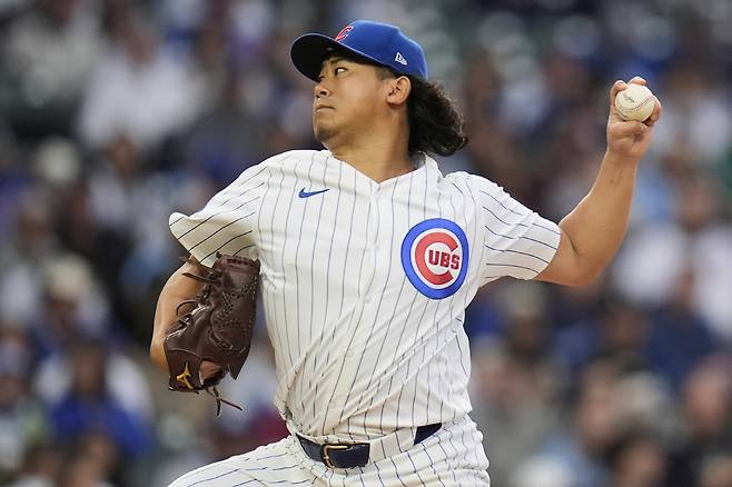 시카고 컵스 일본인 투수 이마나가 쇼타가 23일(한국시각) LA 다저스전에 선발등판해 힘차게 공을 뿌리고 있다. AP연합뉴스