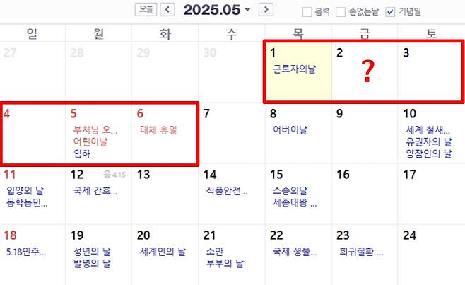 네이버 5월 달력