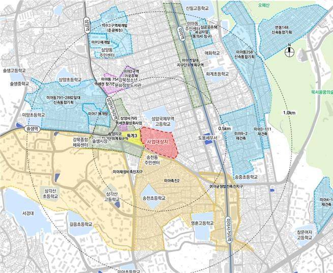 서울시 강북구 미아동 345-1번지 일대 위치도. 서울시